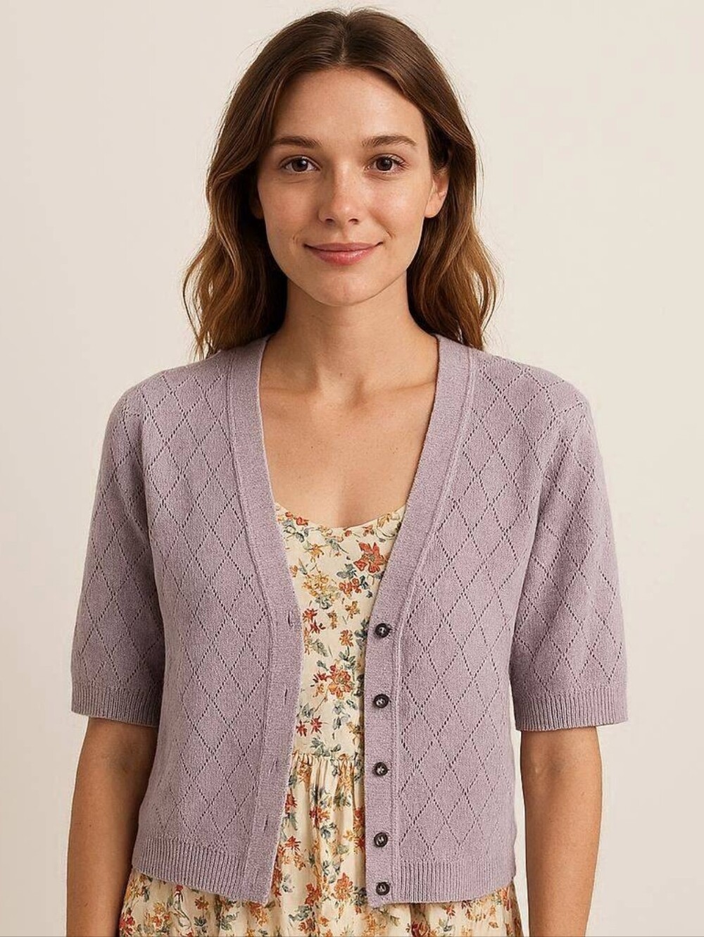 Ricki's Lilac Diamond-Knit Button Cardigan Sz L